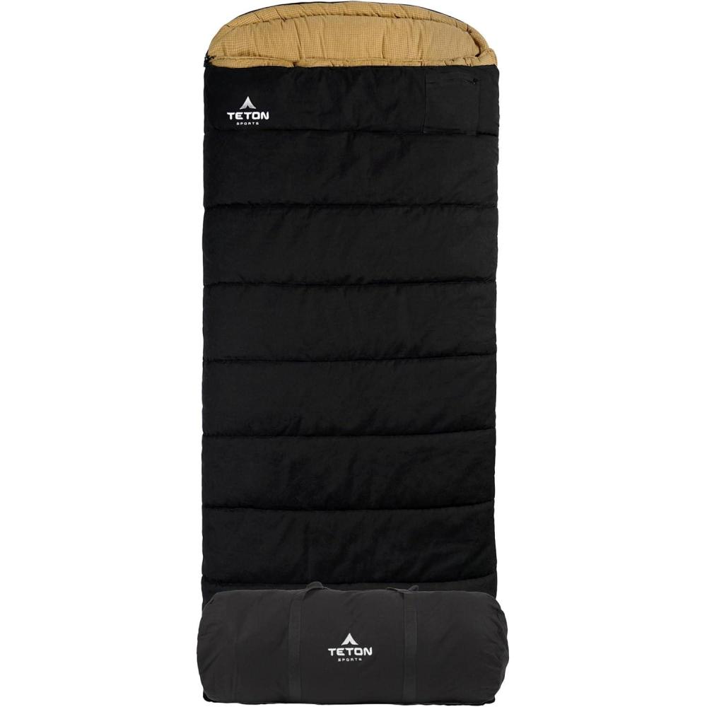 imageTETON Sports Deer Hunter Sleeping Bag Warm and Comfortable Camping Sleeping Bag Teton Tough Canvas Shell for Camping Hunting and Cold WeatherBlack left zip