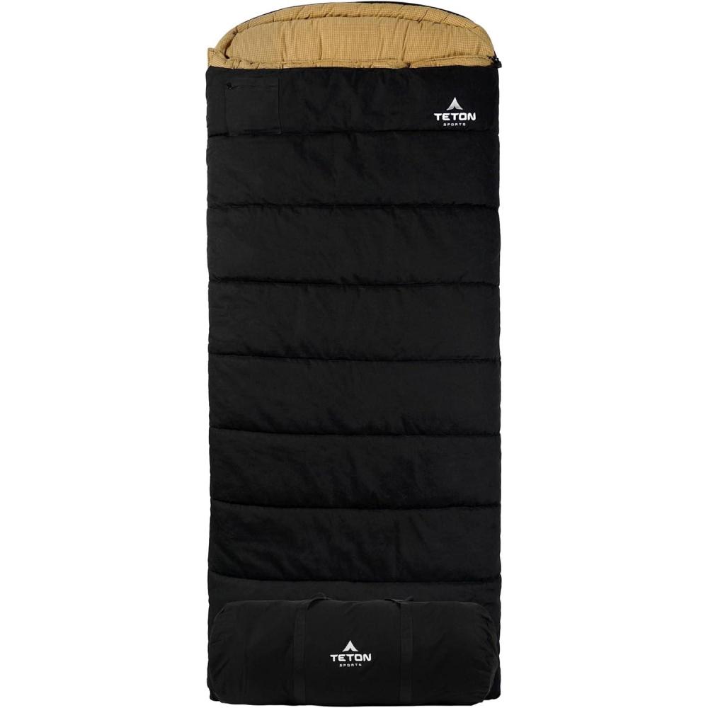 imageTETON Sports Deer Hunter Sleeping Bag Warm and Comfortable Camping Sleeping Bag Teton Tough Canvas Shell for Camping Hunting and Cold WeatherBlack right zip