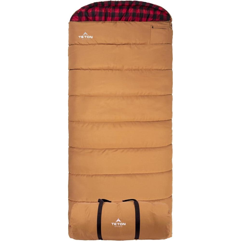 imageTETON Sports Deer Hunter Sleeping Bag Warm and Comfortable Camping Sleeping Bag Teton Tough Canvas Shell for Camping Hunting and Cold WeatherBrown left zip