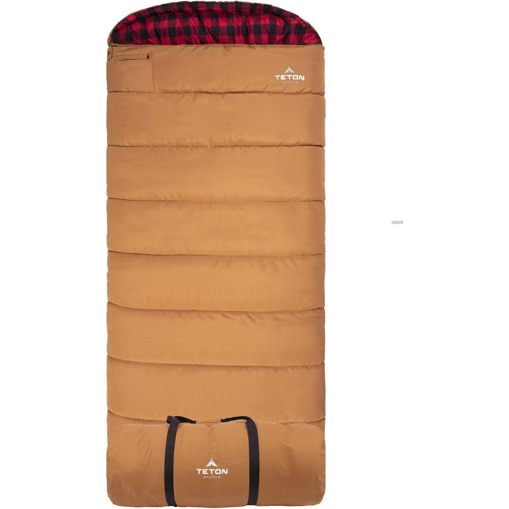 imageTETON Sports Deer Hunter Sleeping Bag Warm and Comfortable Camping Sleeping Bag Teton Tough Canvas Shell for Camping Hunting and Cold WeatherBrown right zip