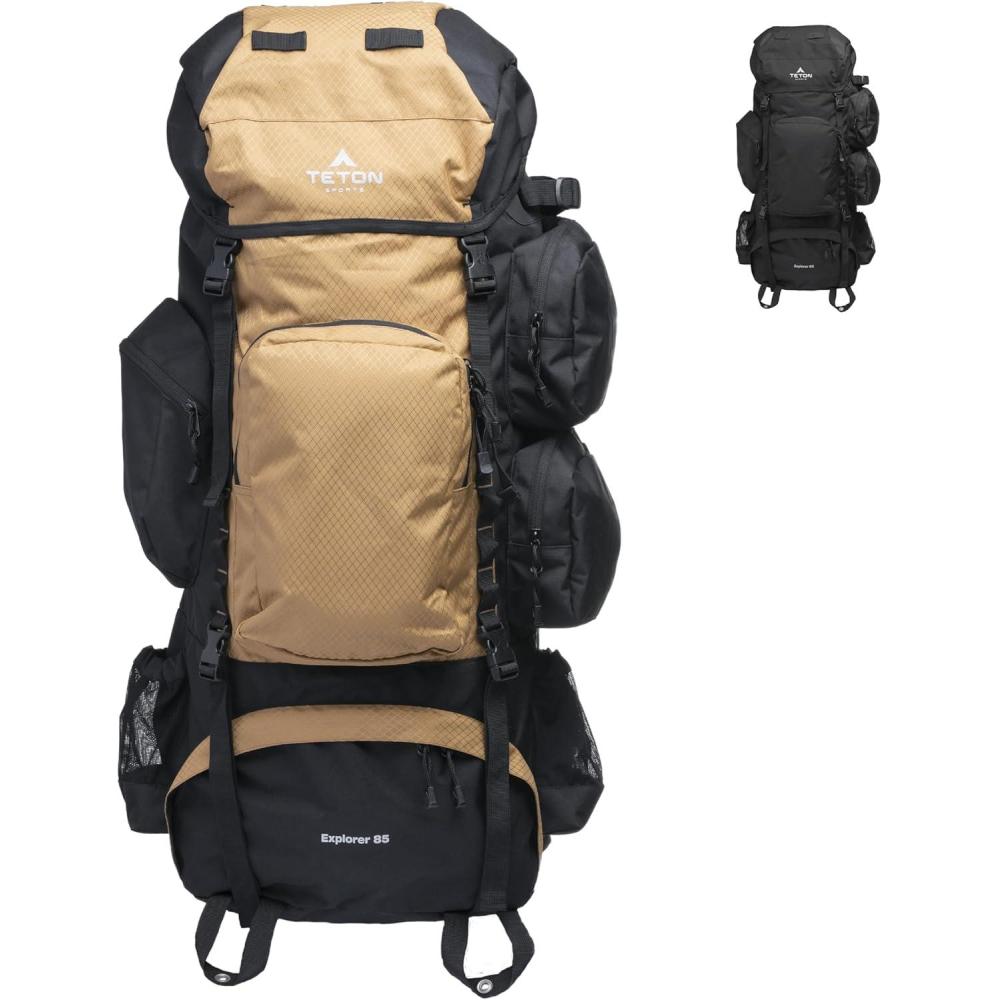 imageTeton 75L Explorer Internal Frame Backpack for Hiking Camping Backpacking Rain Cover Included OliveBuck Brown