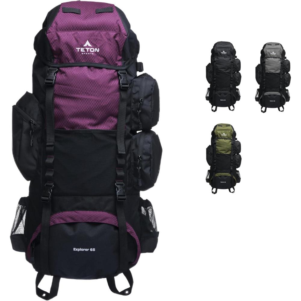 imageTeton 75L Explorer Internal Frame Backpack for Hiking Camping Backpacking Rain Cover Included OliveHuckleberry