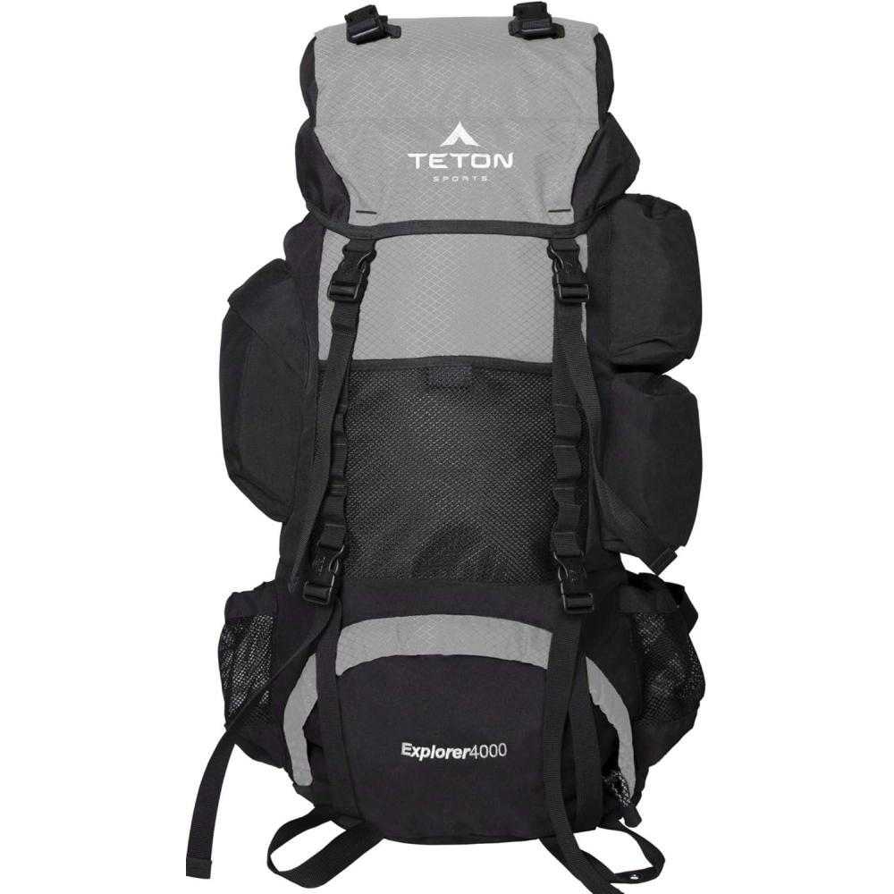imageTeton 75L Explorer Internal Frame Backpack for Hiking Camping Backpacking Rain Cover Included OliveMetallic Silver