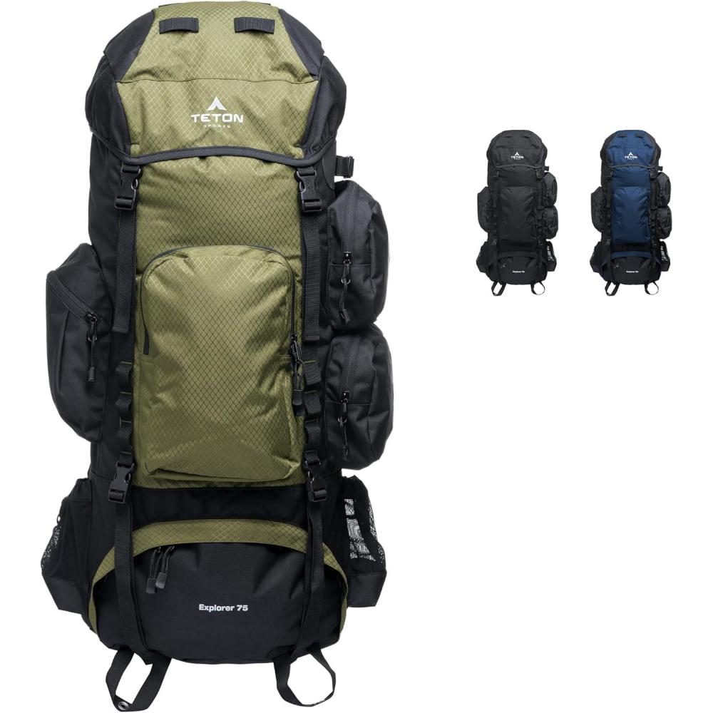 imageTeton 75L Explorer Internal Frame Backpack for Hiking Camping Backpacking Rain Cover Included OliveOlive