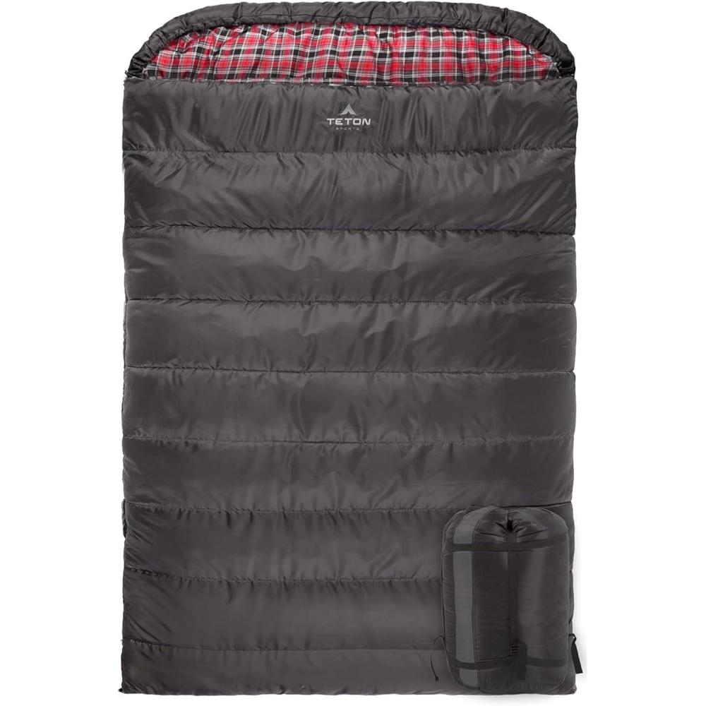 imageTeton Mammoth Queen Size Double Sleeping Bag A Warm Bag The Whole Family can Enjoy Great for Camping Hunting and Base Camp Compression Sack IncludedGrey