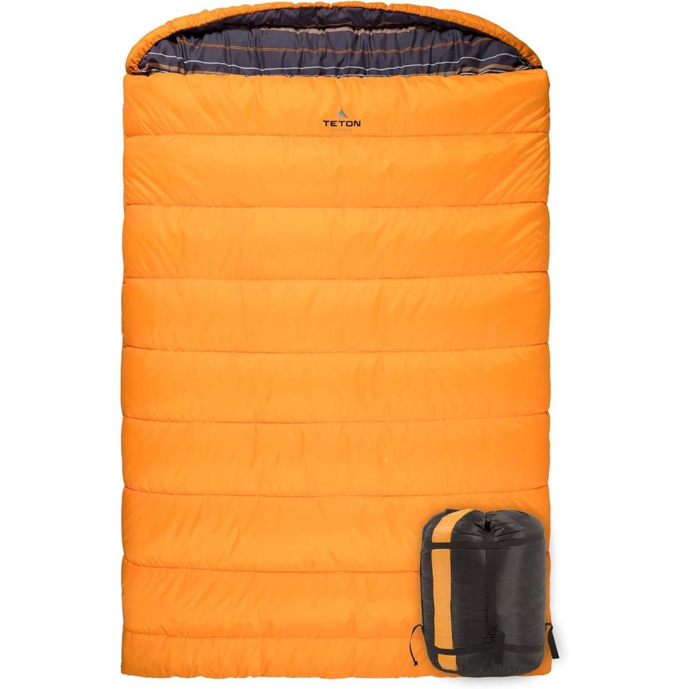 imageTeton Mammoth Queen Size Double Sleeping Bag A Warm Bag The Whole Family can Enjoy Great for Camping Hunting and Base Camp Compression Sack IncludedOrange