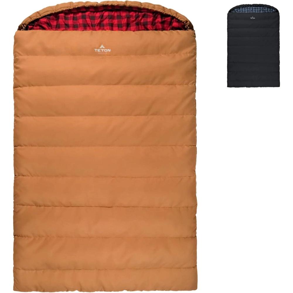 imageTeton Mammoth Queen Size Double Sleeping Bag A Warm Bag The Whole Family can Enjoy Great for Camping Hunting and Base Camp Compression Sack IncludedPecanFox