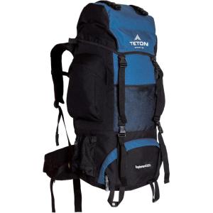 Teton 75L Explorer Internal Frame Backpack for Hiking, Camping, Backpacking, Rain Cover Included, Olive(Blue)