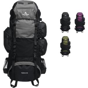 Teton 75L Explorer Internal Frame Backpack for Hiking, Camping, Backpacking, Rain Cover Included, Olive(Graphite)
