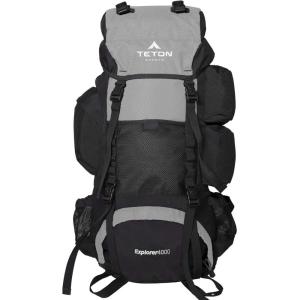 Teton 75L Explorer Internal Frame Backpack for Hiking, Camping, Backpacking, Rain Cover Included, Olive(Metallic Silver)