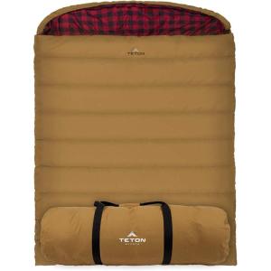 Teton Mammoth Queen Size Double Sleeping Bag- A Warm Bag The Whole Family can Enjoy – Great for Camping, Hunting and Base Camp. Compression Sack Included(Brown)