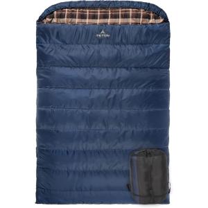 Teton Mammoth Queen Size Double Sleeping Bag- A Warm Bag The Whole Family can Enjoy – Great for Camping, Hunting and Base Camp. Compression Sack Included(Blue)