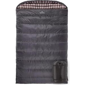 Teton Mammoth Queen Size Double Sleeping Bag- A Warm Bag The Whole Family can Enjoy – Great for Camping, Hunting and Base Camp. Compression Sack Included(Grey (Cotton Flannel Liner))