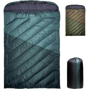 Teton Mammoth Queen Size Double Sleeping Bag- A Warm Bag The Whole Family can Enjoy – Great for Camping, Hunting and Base Camp. Compression Sack Included(Lagoon)