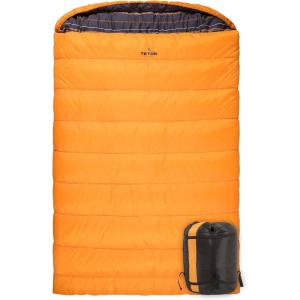 Teton Mammoth Queen Size Double Sleeping Bag- A Warm Bag The Whole Family can Enjoy – Great for Camping, Hunting and Base Camp. Compression Sack Included(Orange)