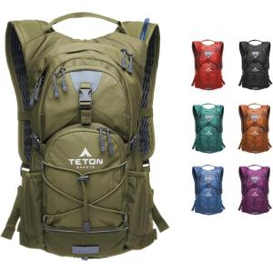 Teton Oasis/Trailrunner Hydration Backpack – Lightweight Water Pack with 2L/3L Bladder for Hiking, Running, Cycling, Biking – 2L/18L/22L Sizes – Sewn-in Rain Cover – Fits Men and Women(Olive)