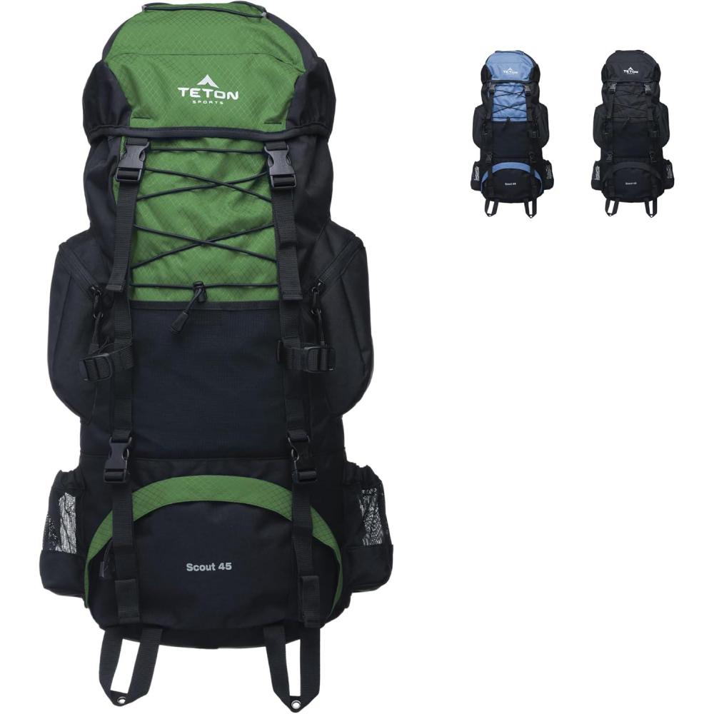 imageTeton 45L Scout Internal Frame Backpack for Hiking Camping Backpacking Rain Cover Included BluejayEvergreen