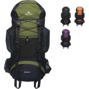 Teton 45L Scout Internal Frame Backpack for Hiking, Camping, Backpacking, Rain Cover Included, Bluejay(Olive)