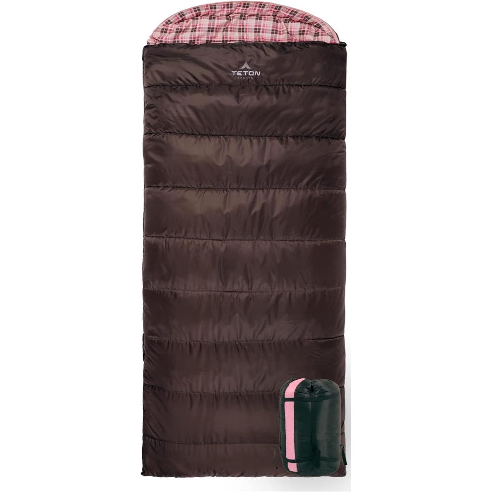image:imageTeton Celsius Regular 25F 20F 0F Degree Sleeping Bags All Weather Bag for Adults and Kids Camping Made Easy and Warm Travel Sack IncludedBrown Pink