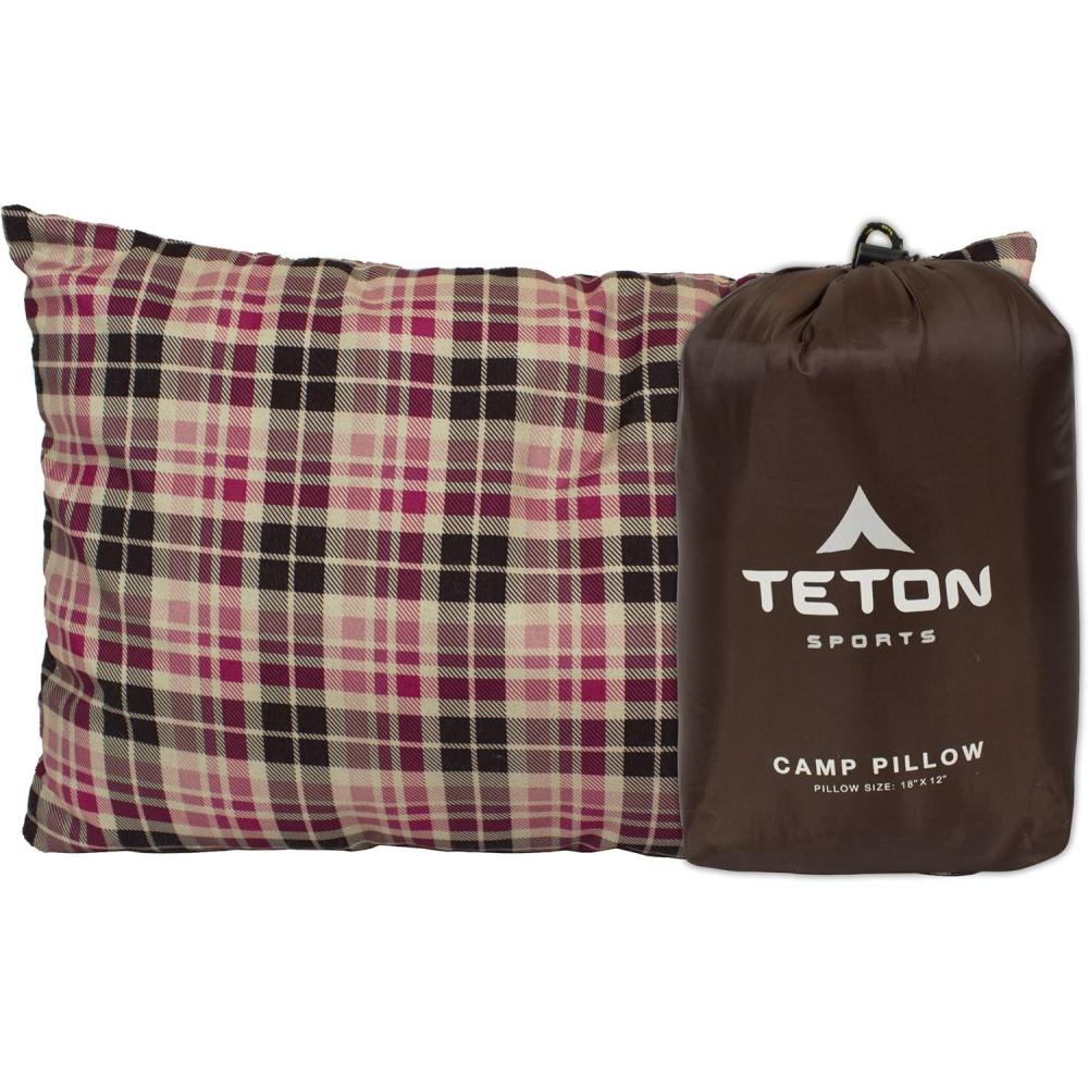 image:imageTeton Sports Camp Pillow Great for Travel Camping and Backpacking Washable Blue PlaidBrown