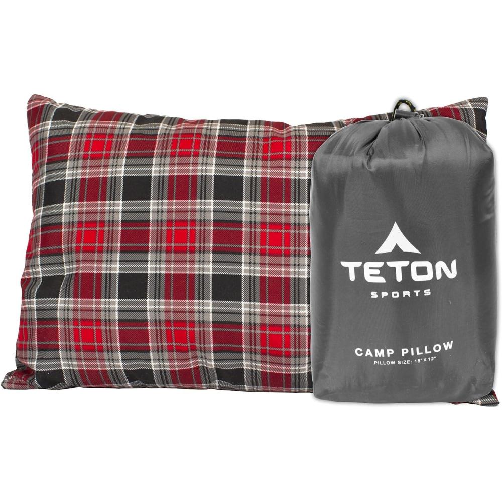 image:imageTeton Sports Camp Pillow Great for Travel Camping and Backpacking Washable Blue PlaidGrey